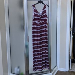 NEW Burgandy/White Striped Maxi Maternity Dress, L